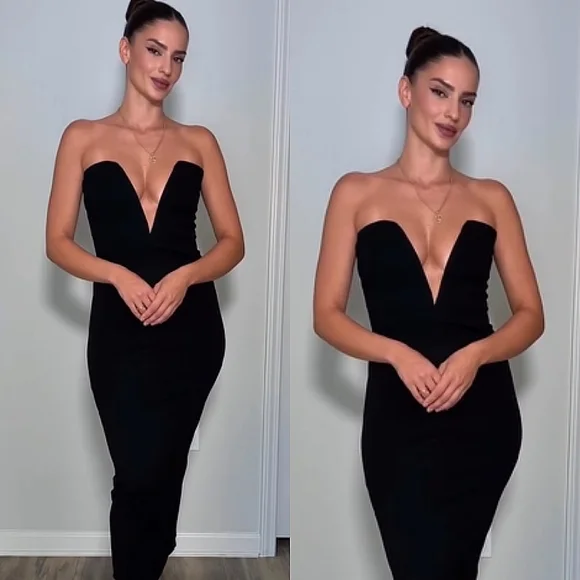 Zara Fitted Midi Dress Black Size L - Picture 1 of 12